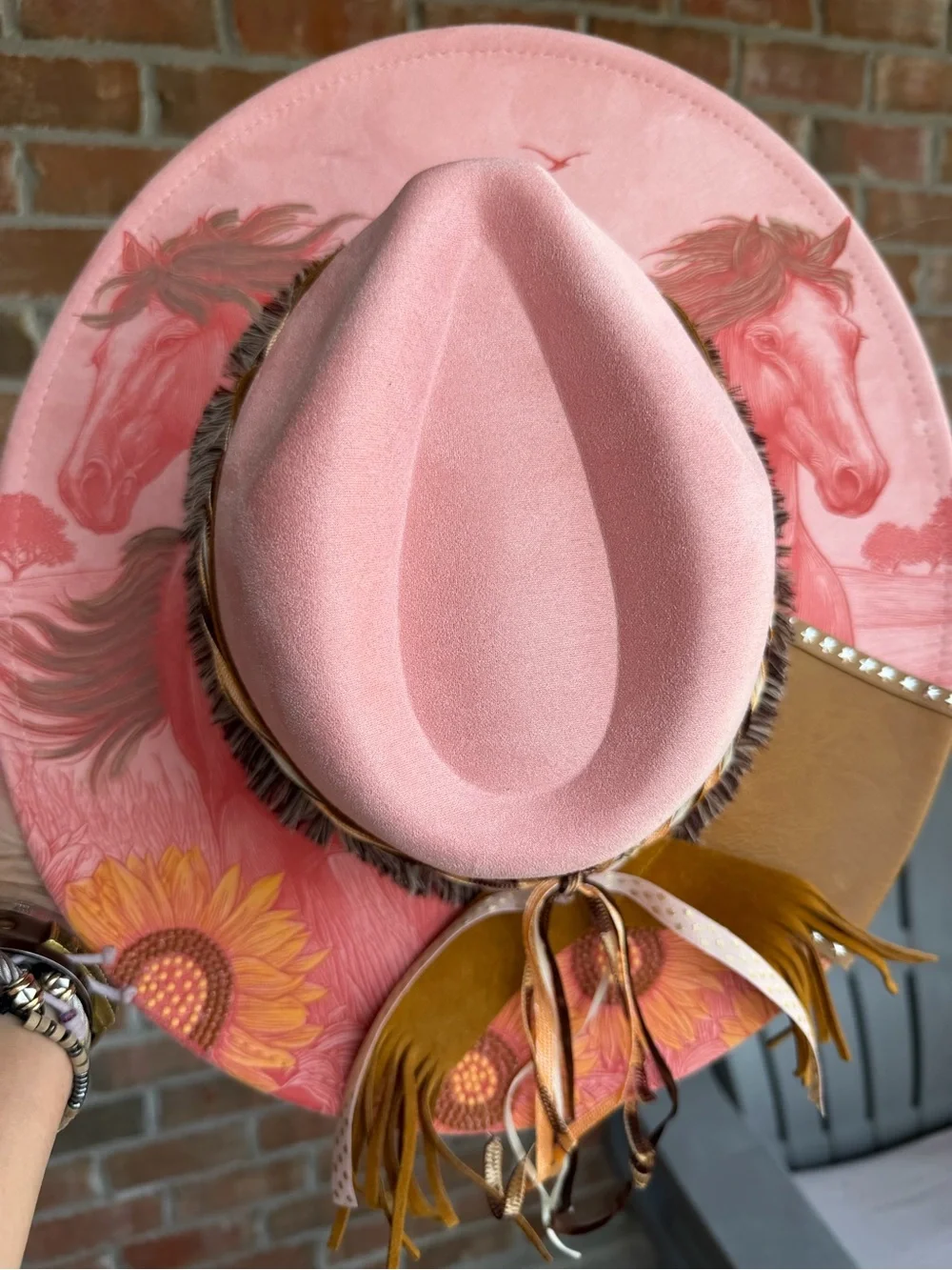 Pink Women's Felt Western Hat with Sunflower Accent